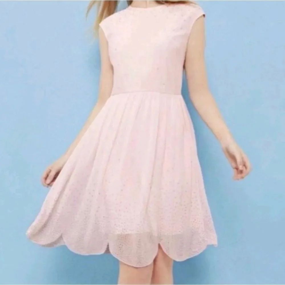 Ted Baker Vienne Crystal Embellished Scalloped Dress Pink Size 2 US 6